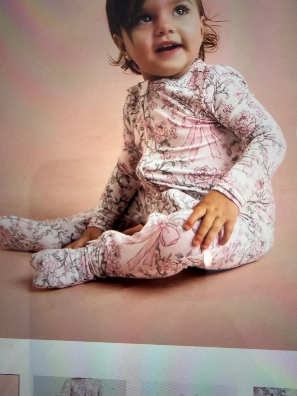 Posh Peanut Pink Floral & Bow-Print Kids One-Piece Footie